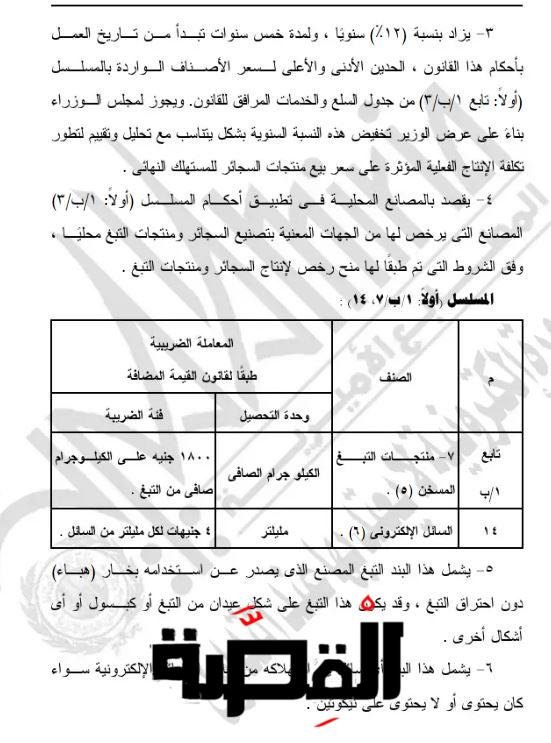الرئيس السيسي يصدق على تعديلات بقانون القيمة المضافة لـ «السجائر والتبغ بأنواعه»