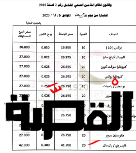 أسعار السجائر الرسمية